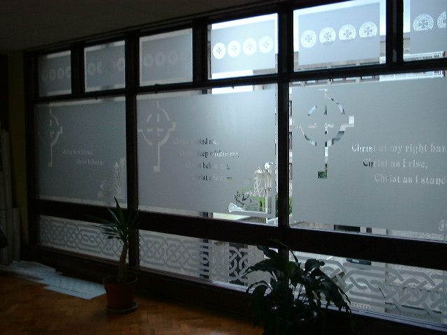 Church signs, window graphics, etched window film, privacy film. 